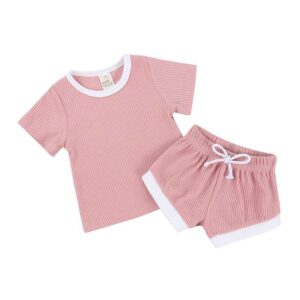 2pcs/Set Girls Solid Color Short Sleeve Top And Shorts Set