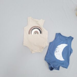 Toddlers Newborn Baby Fashion Girls Boys Casual Sleeveless Rainbow Moon Print Bodysuit