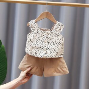 Toddlers Newborn Baby Fashion Girls Casual Sleeveless Dot Print Suspender Top And Shorts 2pcs Set