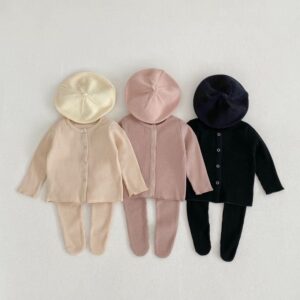 Toddlers Newborn Baby Fashion Girls Casual Long Sleeve Solid Color Top And Pants 2pcs Set