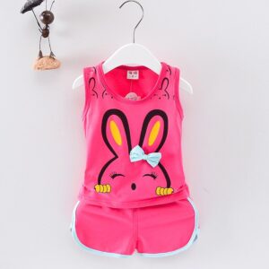 Toddlers Newborn Baby Fashion Girls Sleeveless Bunny Print Top And Shorts 2pcs Set