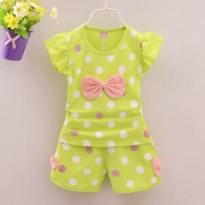 Toddlers Newborn Baby Fashion Girls Short Sleeve Dots Print Top And Shorts 2pcs Set