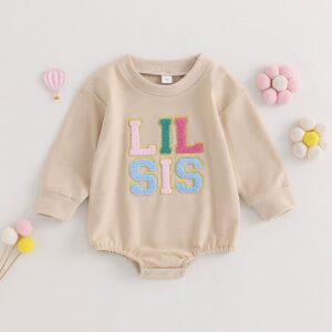 Toddlers Newborn Baby Fashion Girls Casual Basic Long Sleeve Letter Embroidered Bodysuit