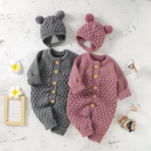 Toddlers Newborn Baby Fashion Girls Boys Casual Basic Long Sleeve Solid Color Hooded Knitted Jumpsuit