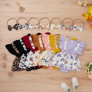 Toddlers Newborn Baby Fashion Girls Ruffle Sleeve Flower Print Patchwork Bodysuit