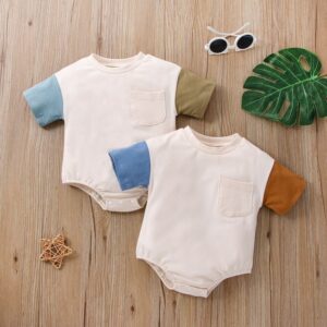 Toddlers Newborn Baby Fashion Girls Boys Casual Basic Short Sleeve Solid Color Patchwork Bodysuit