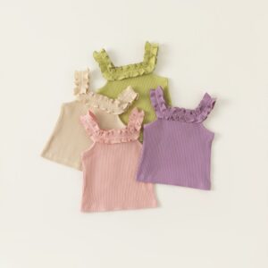 Kids Baby Girls Fashion Cute Solid Color Stringy Selvedge Lace Sleeveless Tank Top