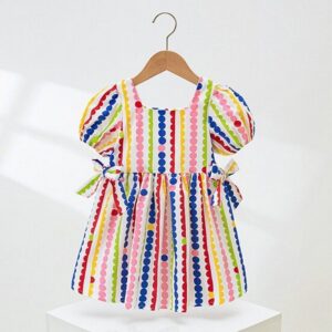 Toddlers Newborn Baby Fashion Girls Short Sleeve Cute Rainbow Stripe Print Dress