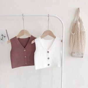 Toddlers Newborn Baby Fashion Girls Boys Sleeveless Solid Color Knitted Cardigan Coat Sweater