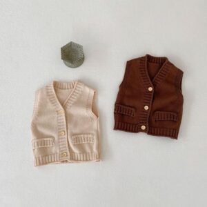 Toddlers Newborn Baby Fashion Girls Boys Sleeveless Solid Color Knitted Cardigan Coat Sweater