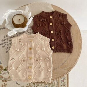 Toddlers Newborn Baby Fashion Girls Boys Sleeveless Solid Color Knitted Cardigan Coat Sweater