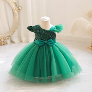 Toddlers Newborn Baby Fashion Girls Princess Ruffle Sleeve Solid Color Bowknot Mesh Tutu Party Dress