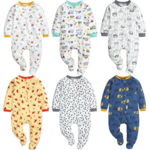 Toddlers Newborn Baby Fashion Girls Boys Casual Basic Cartoon Print Long Sleeve Zipper Jumpsuit With Feet