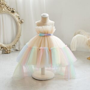 Toddlers Newborn Baby Fashion Girls Princess Sleeveless Rainbow Color Mesh Tutu Party Dress