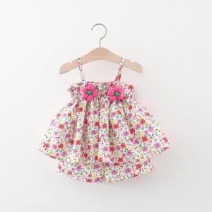 Toddlers Newborn Baby Fashion Girls Sleeveless Flower Print Tops And Shorts 2pcs Set