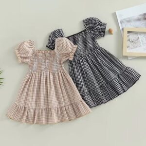 Toddlers Newborn Baby Fashion Girls Short Sleeve Casual Basic Plaid Print Princess Dress
