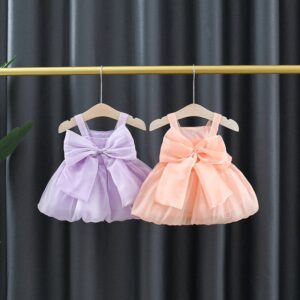 Toddlers Newborn Baby Fashion Girls Sleeveless Solid Color Bowknot Mesh Tutu Princess Dress