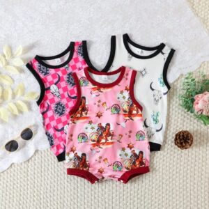 Toddlers Newborn Baby Fashion Girls Boys Sleeveless Cartoon Cow Printed Bodysuit