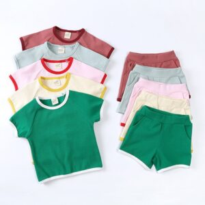 Toddlers Newborn Baby Fashion Girls Boys Casual Basic Short Sleeve Color Matching T-Shirt And Shorts 2pcs Set