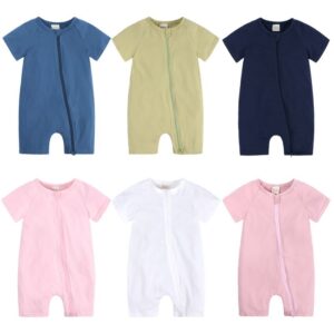 Toddlers Newborn Baby Fashion Girls Boys Casual Basic Short Sleeve Zipper Romper