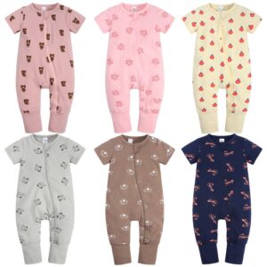 Toddlers Newborn Baby Fashion Girls Boys Casual Basic Cartoon Bear Letter Print Zipper Jumpsuit