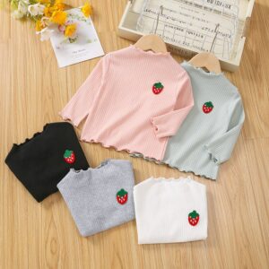 Children Kids Baby Fashion Girls Casual Basic Long Sleeve Ruffle Strawberry T-Shirt
