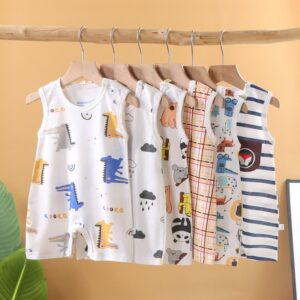 Toddlers Newborn Baby Fashion Girls Boys Casual Sleeveless Cartoon Print Romper