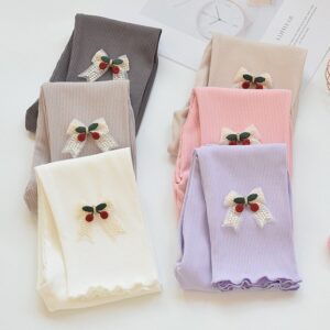 Children Kids Baby Fashion Girls Casual Basic Bow Cherry Leggings Pants