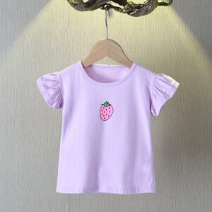 Children Kids Baby Fashion Girls Casual Basic Short Sleeve Strawberry Print T-Shirt
