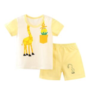 Children Kids Baby Fashion Girls Boys Casual Basic Short Sleeve Cartoon Print T-Shirt And Shorts 2pcs Set