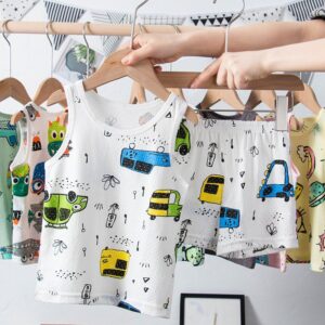 Children Kids Baby Fashion Girls Boys Casual Basic Sleeveless Cartoon Print T-Shirt And Shorts 2pcs Set