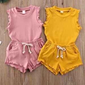 Girls Simple Solid Color Vest And Shorts Set