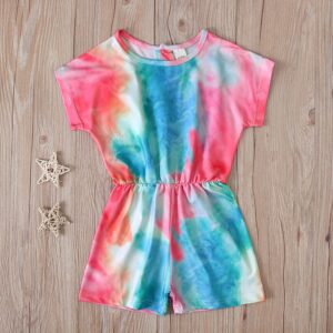 Children Kids Baby Fashion Girls Short Sleeve Tie-Dye Print Romper