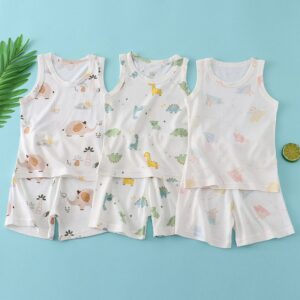 Children Kids Baby Fashion Boys Girls Casual Sleeveless Cartoon Print Vest And Shorts 2pcs Set