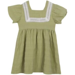 Children Kids Baby Fashion Girls Short Sleeve Solid Color Lace Princess Dress