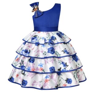Children Kids Baby Fashion Girls Sleeveless Flower Print Bowknot Princess Festival Party Dress