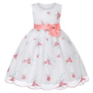 Children Kids Baby Fashion Girls Sleeveless Embroidered Flower Bowknot Mesh Princess Festival Party Dress