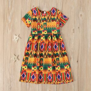 Children Kids Baby Fashion Girls Short Sleeve Print Bohemian Dress