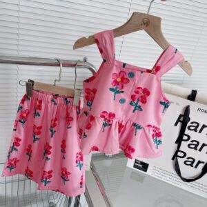 Children Kids Baby Fashion Girls Flower Suspender Top And Shorts 2pcs Set