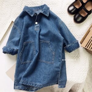 Children Kids Baby Fashion Girls Long Sleeve Denim Dress