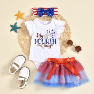 Toddlers Newborn Baby Fashion Girls Independence Day Flag Short Sleeve Letter Print Top And Mesh Skirt Set