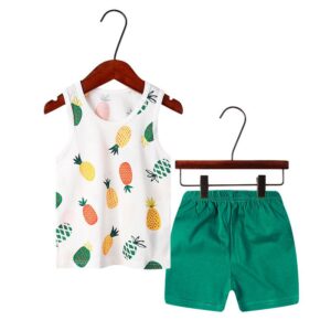 Children Kids Baby Fashion Girls Boys Casual Basics Sleeveless Cartoon Print Top And Shorts 2pcs Set