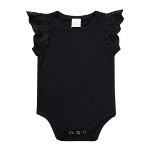 Toddlers Newborn Baby Fashion Girls Basic Casual Lace Ruffle Sleeve Solid Color Bodysuit