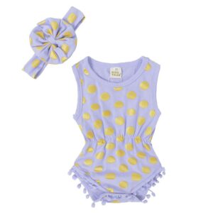 Toddlers Newborn Baby Fashion Girls Casual Basic Sleeveless Dot Print Tassel Bodysuit And Hairband