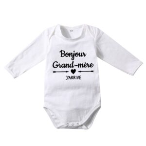 Toddlers Newborn Baby Fashion Girls Boys Casual Basic Long Sleeve Bonjour Grand Letter Print Bodysuit