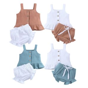 Toddlers Newborn Baby Fashion Girls Casual Basic Sleeveless Solid Color Top And Shorts 2pcs Set