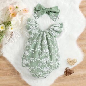 Toddlers Newborn Baby Fashion Girls Ruffle Sleeve Lace Bodysuit