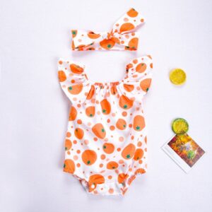 Toddlers Newborn Baby Fashion Girls Casual Basic Ruffle Sleeve Cute Print Bodysuit And Headband