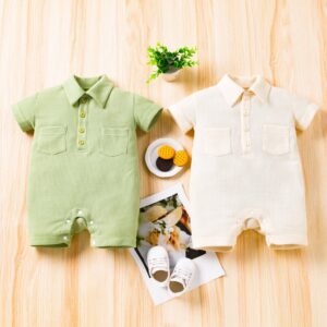Toddlers Newborn Baby Fashion Girls Boys Casual Basic Short Sleeve Solid Color Lapel Romper