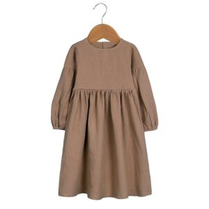 Children Kids Baby Fashion Girls Long Sleeve Casual Solid Color Dress